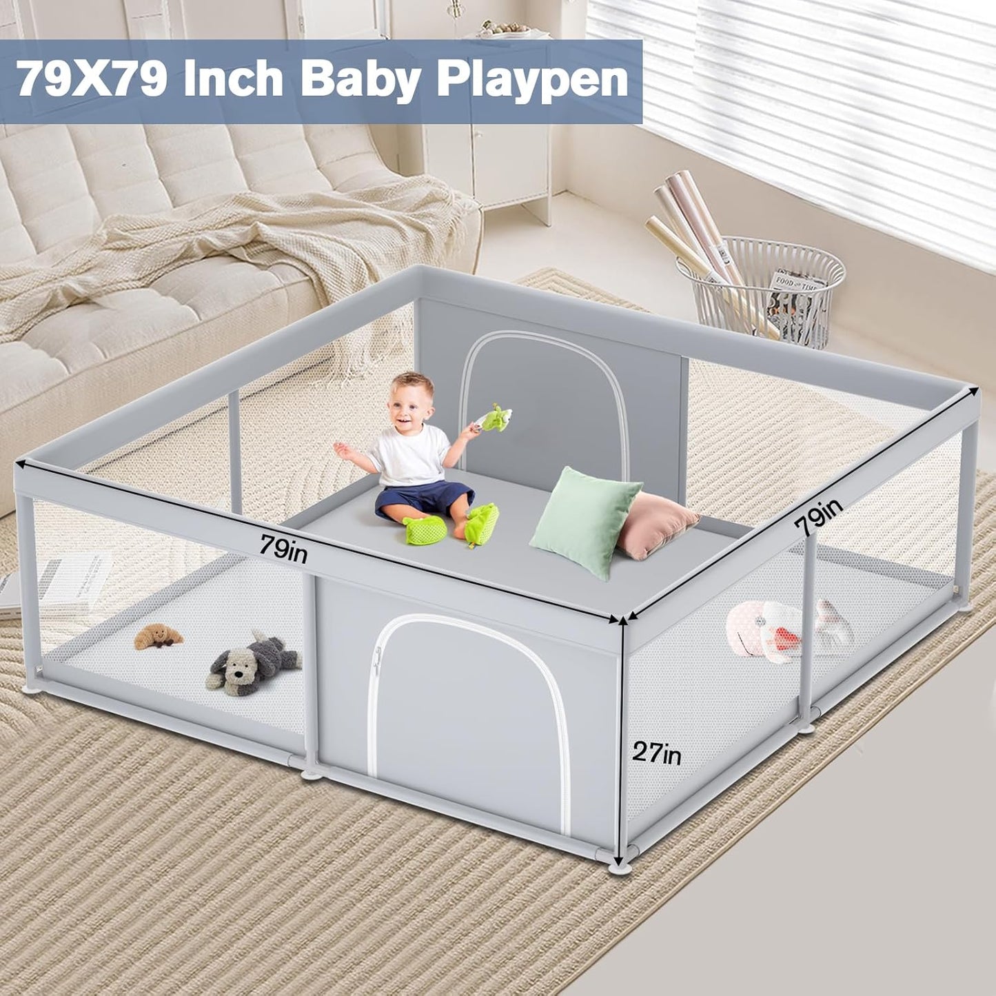 Large Baby Playpen for Babies and Toddlers, Playpen 74×50, Large Baby Play Yards Indoor & Outdoor, Sturdy Safety Baby Play Pen with Soft Breathable Mesh, Toddlers Activity Center with Anti-Slip Base
