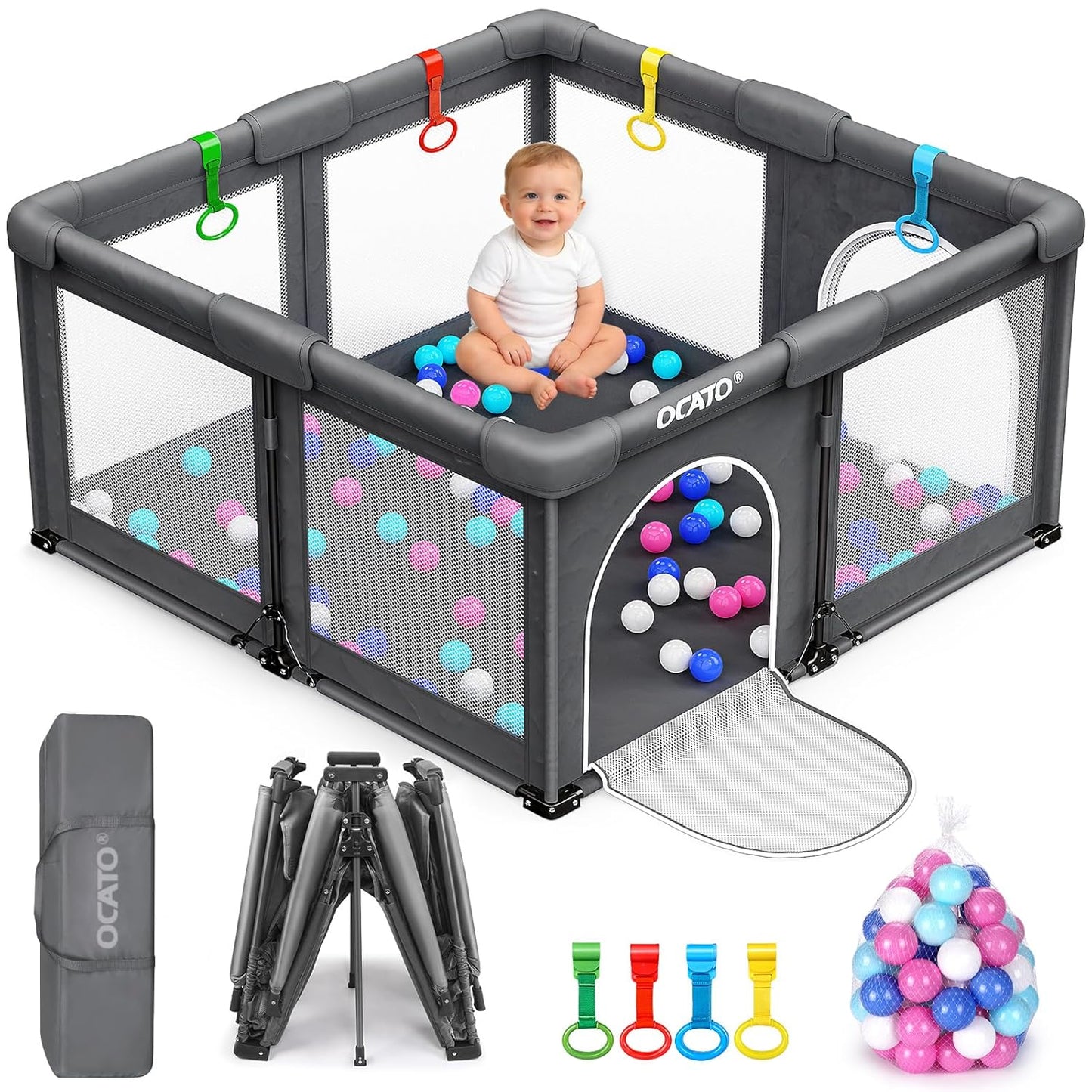 OCATO Baby Playpen Play Pen: Foldable Playpen for Babies and Toddlers Playard for Indoor Outdoor Activity Center Game Fence Safety Area Toddler Play Pen for Babies 6-12 Months Baby Gifts (50" × 50")