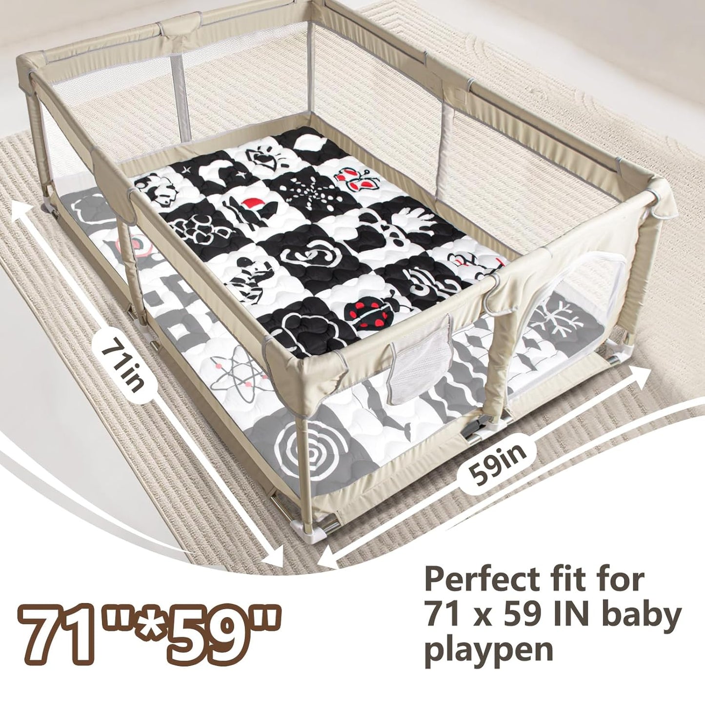 Baby Play Mat, 50x50 Playpen Mat with Super Soft Touch, Activity Mats with Upgraded Anti-Slip Bottom, Machine Washable Crawling Mats for Floor & Picnic (Animal Alphabets)