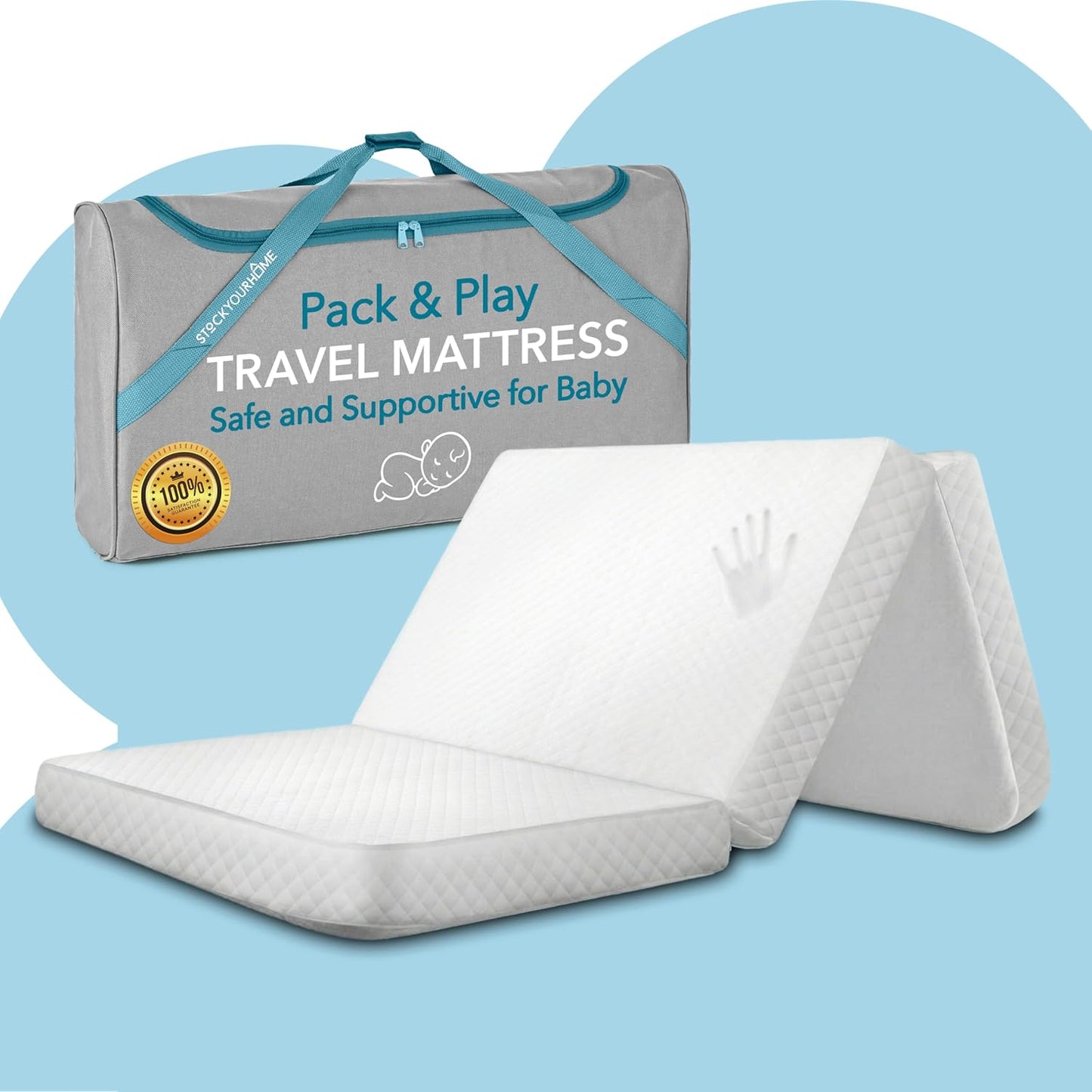 Foldable Travel Pack n Play Mattress Pad with Bag, Waterproof Portable Mini Crib Mattresses, Baby Bed Playpen Memory Foam Topper, Playard Pen Accessories, Traveling Case Included