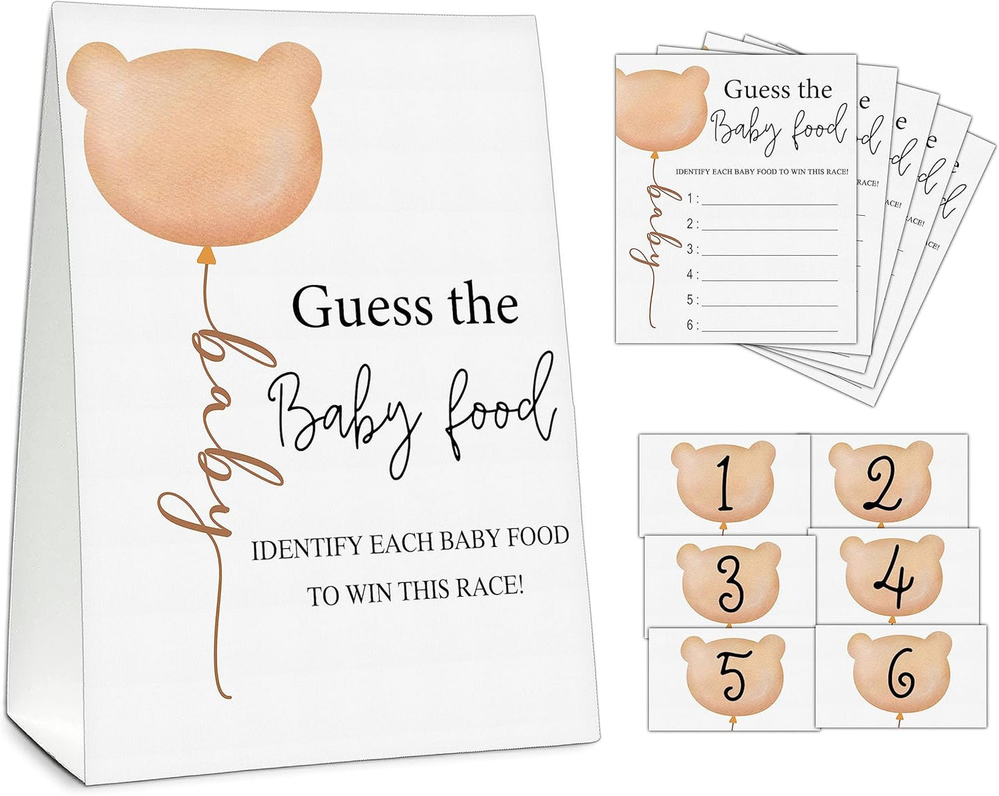 Guess the Baby Food Party Games, Baby Shower Game Set, 1 Standing Sign + 25 Answer Cards + 6 Number Cards, Boho Wild West Gender Reveal Party Decoration Supplies -B05