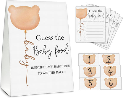 Guess the Baby Food Party Games, Baby Shower Game Set, 1 Standing Sign + 25 Answer Cards + 6 Number Cards, Boho Wild West Gender Reveal Party Decoration Supplies -B05