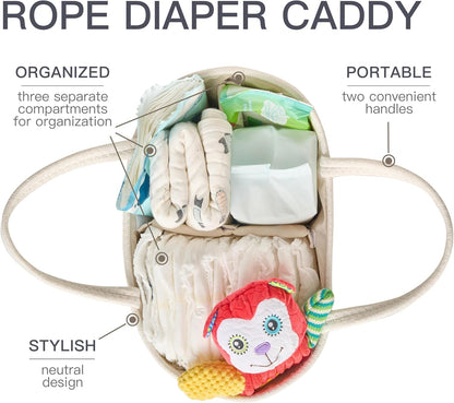 Diaper Caddy Organizer, Empty Gift Basket for Newborn Essentials, Baby Storage Basket, Stylish Gift Bag for Baby Shower, Boys and Girls – Small, White and Beige Brown