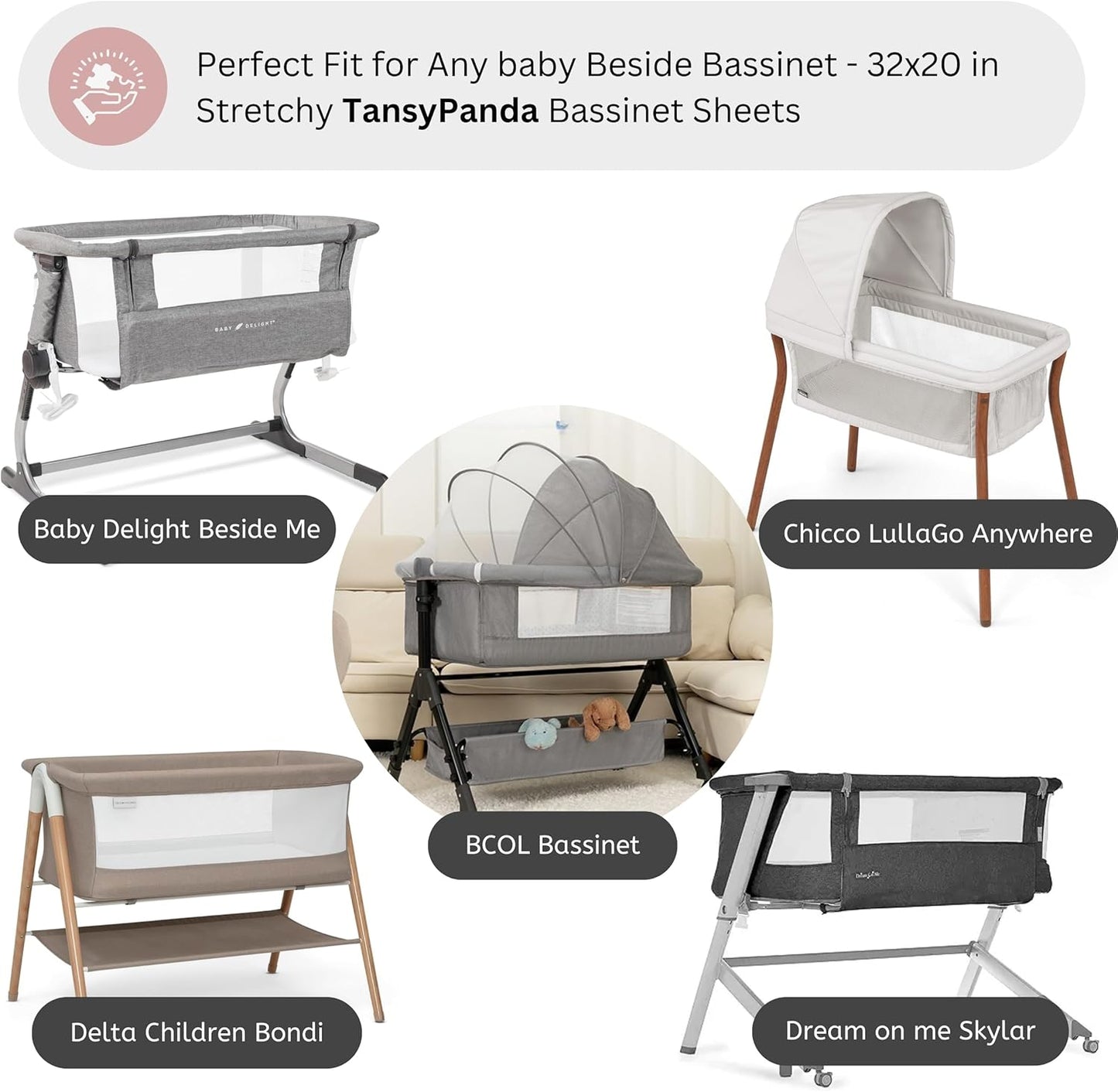 Muslin Bassinet Sheets for Angelbliss, Cowiewie, Amke, Jimglo, Suihuooo, Wayfong Baby Bassinet Bedside Sleeper by TansyPanda, 3PC, 20×33in, Ultra Soft, Breathable, Snug Fit, Unisex Boys Girls, Maadi