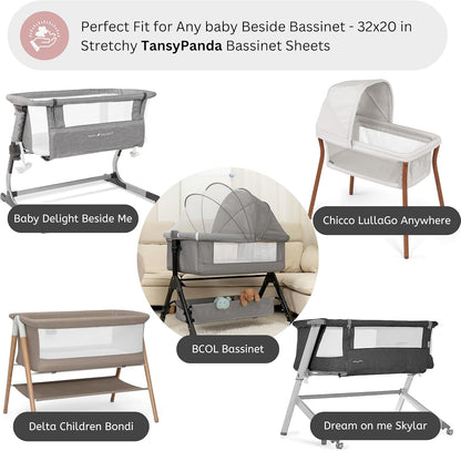 Muslin Bassinet Sheets for Angelbliss, Cowiewie, Amke, Jimglo, Suihuooo, Wayfong Baby Bassinet Bedside Sleeper by TansyPanda, 3PC, 20×33in, Ultra Soft, Breathable, Snug Fit, Unisex Boys Girls, Maadi