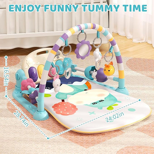 Jovow Baby Gym with Musical Piano,Baby Play Mat Tummy Time Baby Activity Gym Mat with 5 Infant Learning Sensory for Baby, Music and Lights Boy or Girl for Newborn (Green)