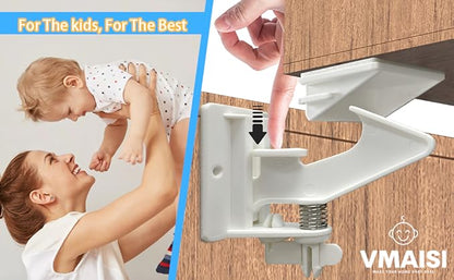 Vmaisi 20 Pack Cabinet Locks Child Safety Latches - Baby Proofing Cabinets Drawers Lock - Upgraded Stronger Adhesive Easy Installation - No Drilling
