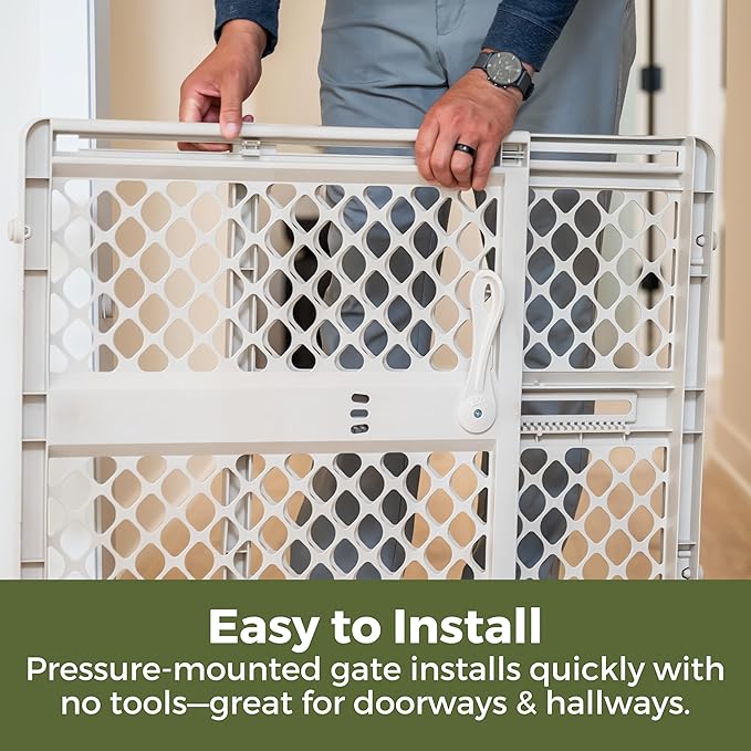 Toddleroo by North States - Renew 100% Recycled Plastic Baby Gate for Doorway; Sturdy for Indoor & Outdoor Use: Pressure Mounted, No Drill Gate; Made in USA; 26" to 42" Wide, 26" Tall; Sandstone