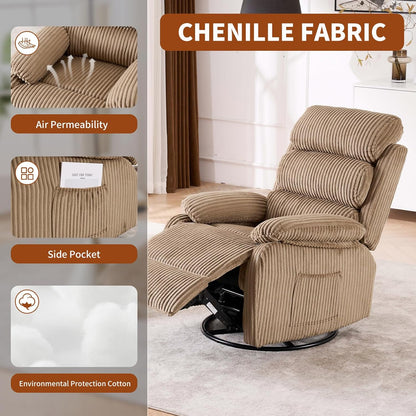 Adult 360° Rocking Recliner Chair，Nursery Rocker Reclining Chair with Side Pocket, a Comfy upholstered Single Sofa Armchair. Suitable for Living Room, Bedroom Nursing use, Velvet Fabric in Beige
