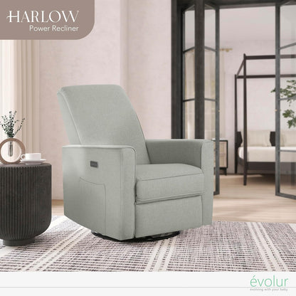 Evolur Harlow Upholstered Power Glider Recliner with USB Charging – Rocking & 275° Swivel with Smooth Glide – Greenguard Gold & FSC Certified – Modern Nursery and Living Room Chair in Light Sand