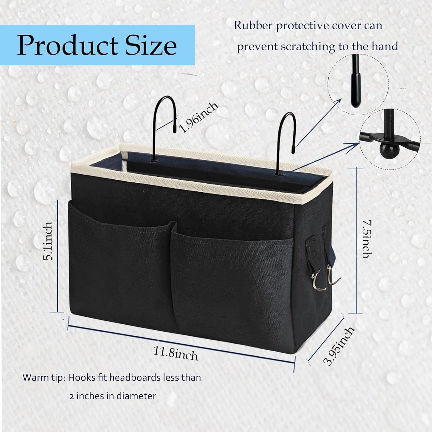 Bedside Caddy Organizer/Bedside Hanging Storage Bag Multi-Function Caddy for Bunk bed Hospital Beds Dorm Bed Rails, Holders Books Glasses Phones Magazine(White)