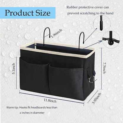 Bedside Caddy Organizer/Bedside Hanging Storage Bag Multi-Function Caddy for Bunk bed Hospital Beds Dorm Bed Rails, Holders Books Glasses Phones Magazine(White)