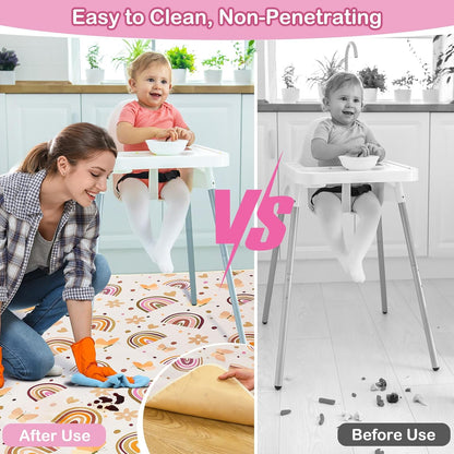 Basumee Splat Mat High Chair Mat Waterproof Baby Play Splat Mat for Under High Chair Food Catcher Highchair Mat for Floor Non Slip Bottom, Pink Rainbow, 46x42 Inches