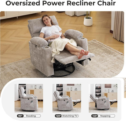 Rocking Chair Nursery with Adjustable Armrests, Electric Glider Recliner Nursing Chair for Breastfeeding, Power Swivel Recliner Chairs with Massage and Heat, Adjustable Headrest , FSC Certified, White