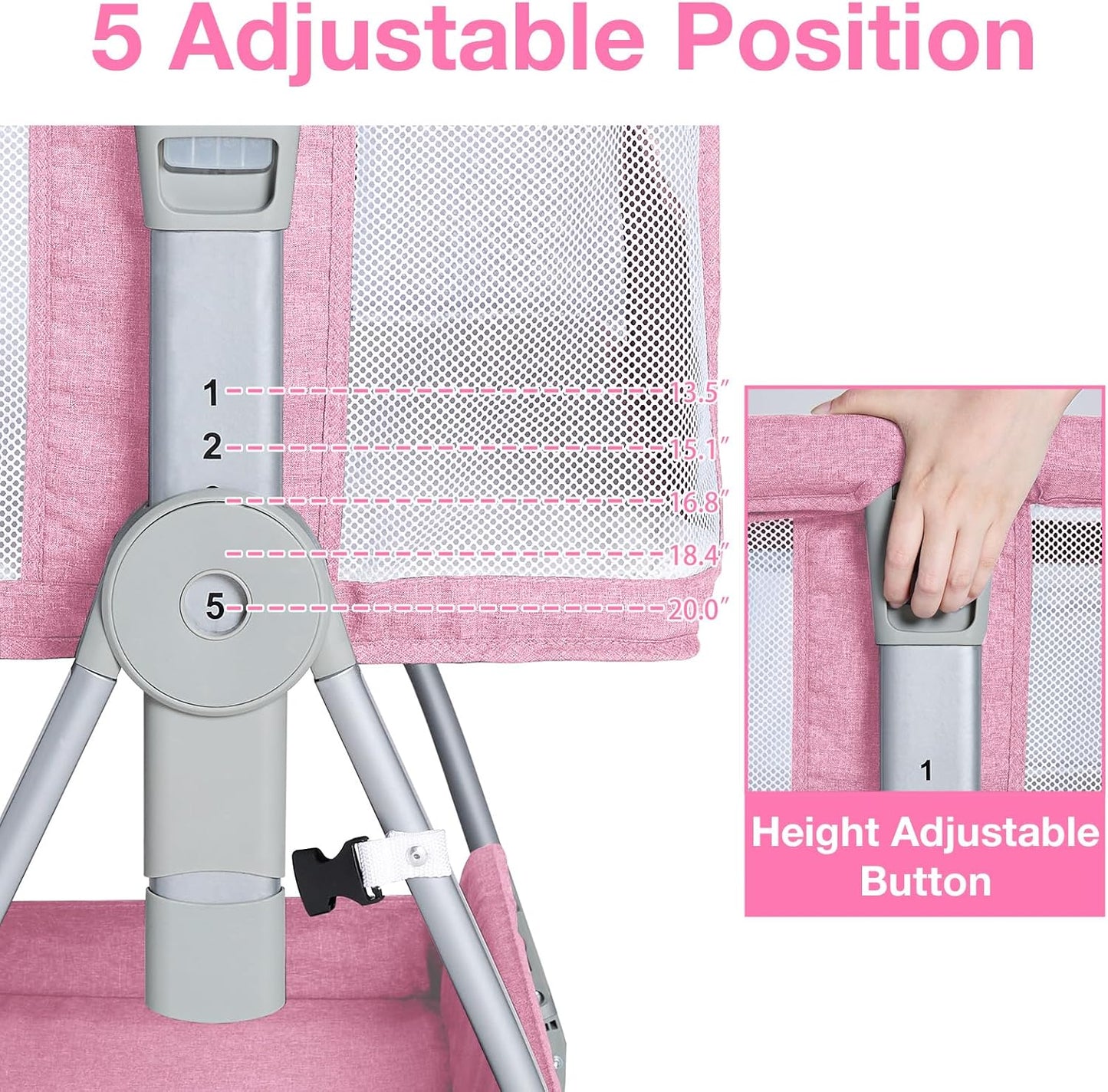 Jixrolyn 3 in 1 Baby Bassinet Bedside Sleeper, Height Adjustable Bedside Bassinet for Newborn and Infant with Mattress, Storage Basket, and Wheels (Grey)