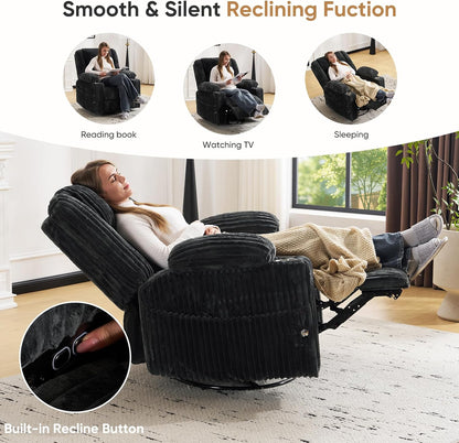 Oversized Power Recliner Chair with Massage and Heat, Swivel Rocker Recliner Chair for Adults with Arm Storage, Nursery Glider Recliner with Adjustable Headrest and Phone Stand, Side Pockets, Beige