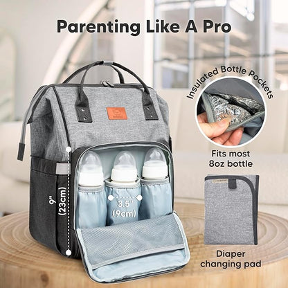 KeaBabies Baby Diaper Bag Backpack - Large Baby Bag for Boys, Girls, Waterproof Multi Function Travel Diaper Backpack with Changing Pad, Durable Travel Essentials for Moms and Dads (Graphite)