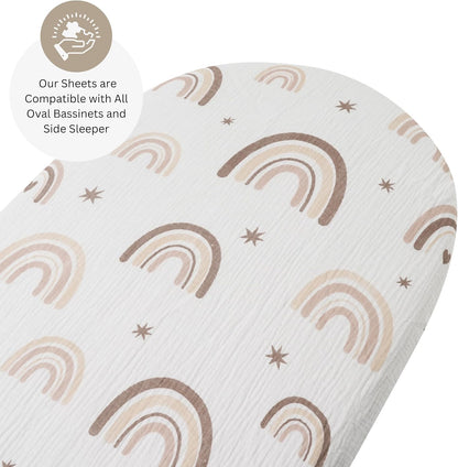 Muslin Bassinet Sheets for Angelbliss, Cowiewie, Amke, Jimglo, Suihuooo, Wayfong Baby Bassinet Bedside Sleeper by TansyPanda, 3PC, 20×33in, Ultra Soft, Breathable, Snug Fit, Unisex Boys Girls, Maadi