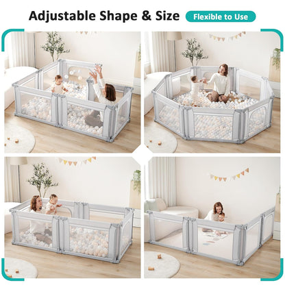 Doradotey Baby Playpen, Shape &Size Adjustable Large Baby Playard for Babies and Toddlers, Foldable Playpen Fence Indoors Play Center Yards, Breathable Mesh Anti-Fall Play Pen 79x71, Cream
