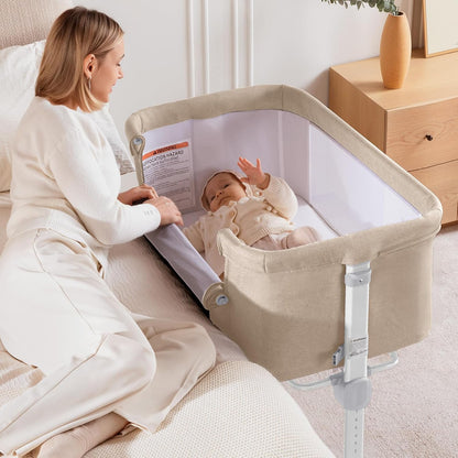 Larex Baby Bassinet, 3 in 1 Bassinets Bedside Sleeper Crib Sleeper for Newborn, Portable Crib Adjustable 7 Height Bedside Bassinet with Mattress and Movable Wheels，Breathable Mattress&Mesh(Dark Grey)
