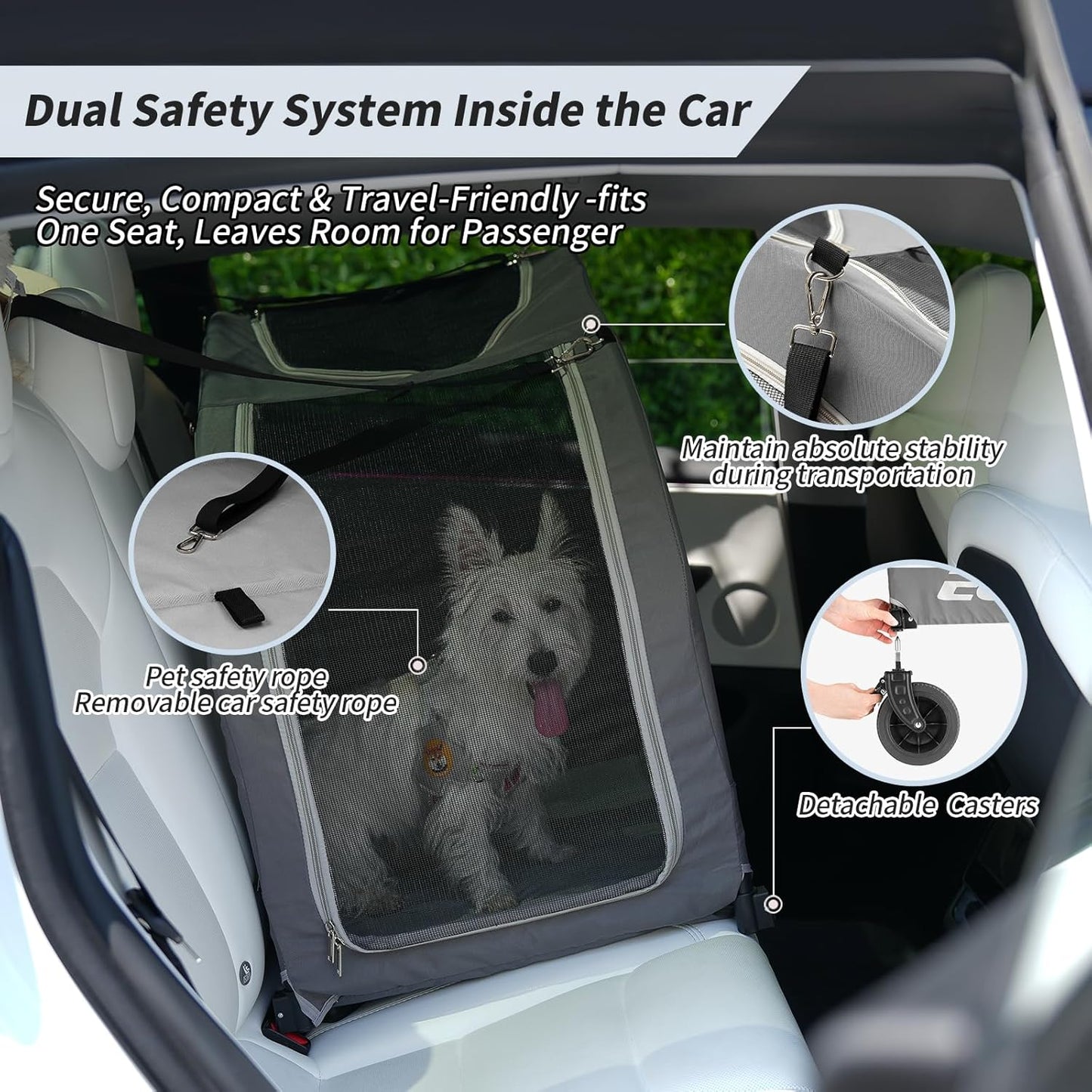 EchoSmile 4 Wheels Pet Stroller, Dog & Cat Stroller for All-Season, Lightweight Carrier with Storage Basket, Adjustable Handle, Removable Pad, Breathable Mesh, Up to 135 lbs, Grey