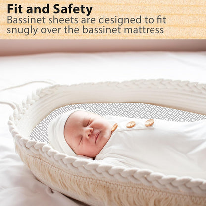3-Pack Bedside Sleeper Bassinet Sheets | GOTS Certified Organic 100% Muslin Cotton | Ultra Soft & Breathable | 33×20×4” Fitted Sheets | Universal Fit 29–33” x 17–21” Pads