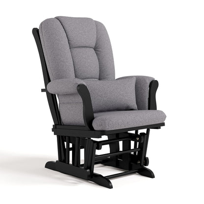 Storkcraft Tuscany Glider with Ottoman (Black/Gray) — GREENGUARD Gold Certified, Bonus Lumbar Cushion Included, Solid Wood Base, Smooth Motion, Award-Winning Nursery Rocking Chair, Glider and Ottoman