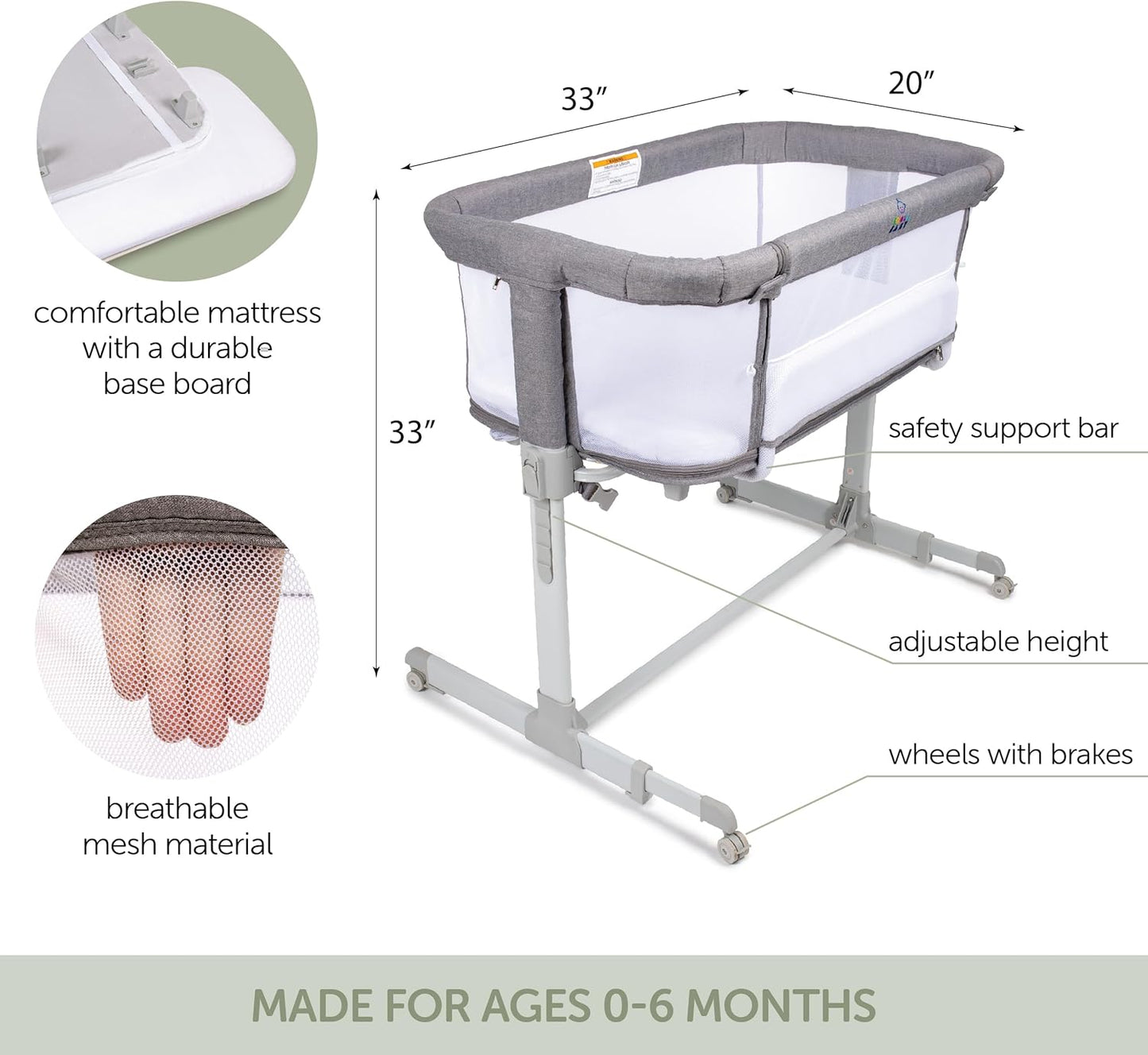 KoolerThings 3 in 1 Baby Bassinet, Bedside Sleeper, & Playpen, Easy Folding Portable Crib (Black)- KoolaBaby (Mesh Bassinet)