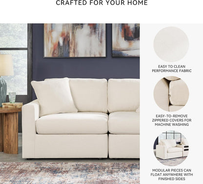 Signature Design by Ashley Modmax Coastal Press-Back Swivel Glider Rocker Recliner with Machine Washable Cover, Hidden Storage Compartments and 2 Bolster Pillows, Beige - Colors A