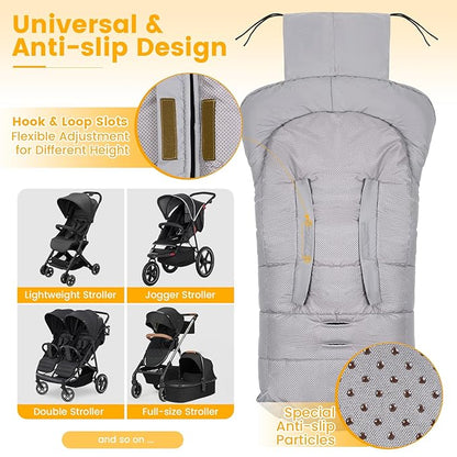 Orzbow Universal Stroller Footmuff, Winter Baby Bunting Bag for Stroller - Baby Sleeping Bag with Coral Fleece Lining for Cold Weather, Water-Repellent, Winter Must Have for Toddler Kids, Light Grey