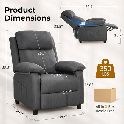 Korser Recliner Chair, 360 Swivel Rocker Chair for Adults, Small Rocking Recliner for Small Spaces, Upholstered Fabric Glider Recliner Nursery