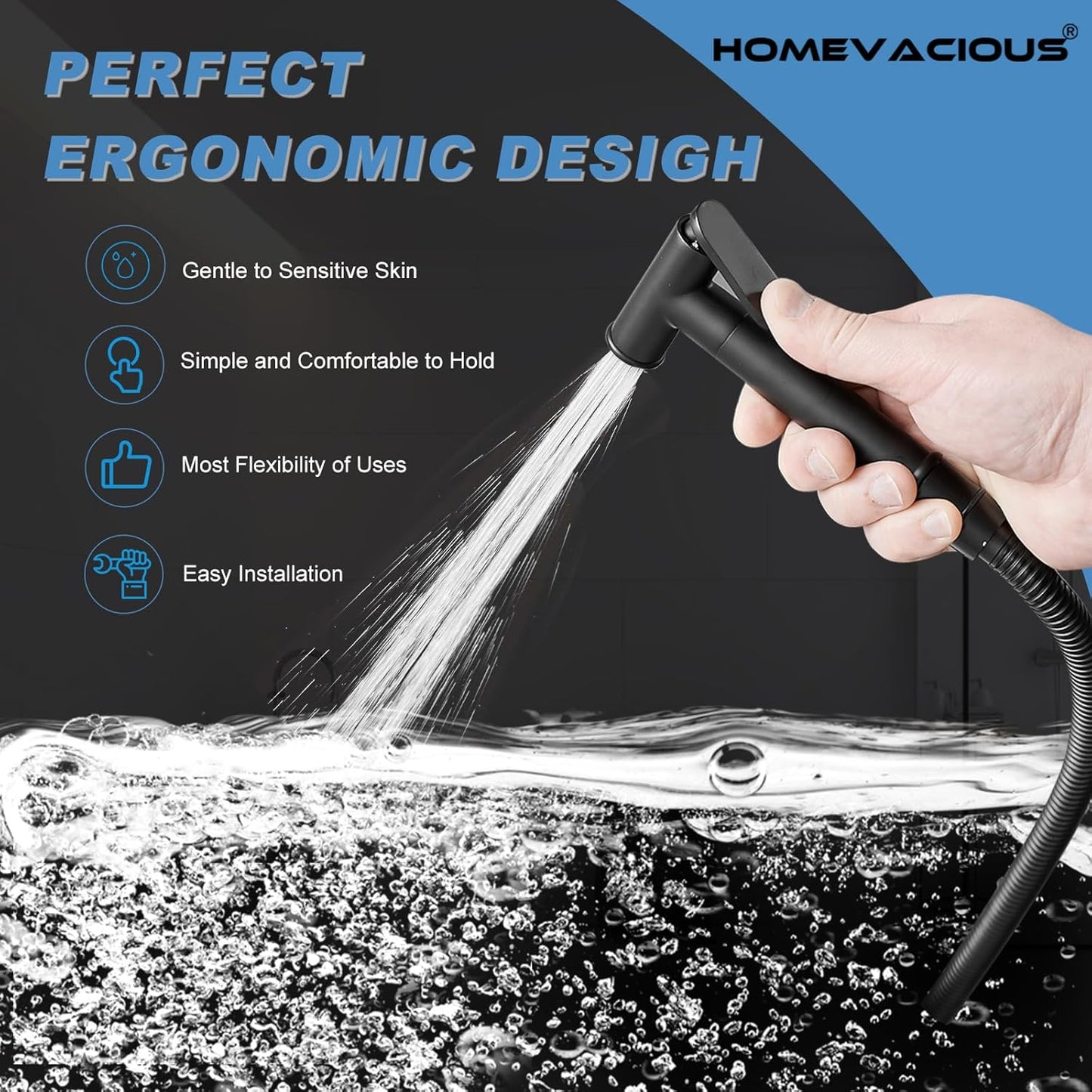 Homevacious Handheld Bidet Sprayer Faucet for Toilet with Hot and Cold Rough-in Valve Adjustable Water Pressure Round Brass Bidet Attachment Set for Feminine Pets and Baby Diaper Washing Matte Black