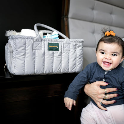 Large Diaper Caddy Organizer with Handle Neutral Boy Girl – Baby Basket for Nursery, Car, Changing Table – Portable Baby Storage with Compartments – Perfect for New Parents and Baby Shower Gifts