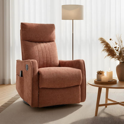 Casaphoria 360° Swivel Rocking Recliner Chair with Heat and Massage Upholstered Fabric Nursery Glider with Side Pocket for Living Room,Bedroom,Home Theater and RV Small Space(Light Gray)