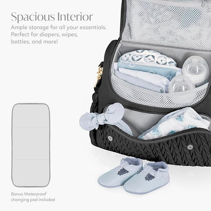 Hannah & Sophia Belle Convertible Baby Diaper Backpack & Bag in Black, Large Size, Dual Sided Water Resistant Changing Mat Included, Detachable Shoulder Straps, Easy To Use