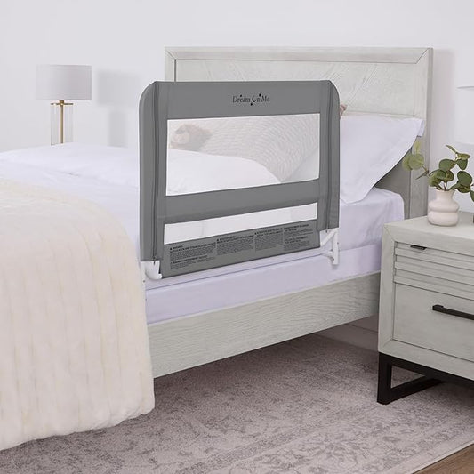 Dream On Me Lightweight Mesh Security Adjustable Bed Rail for Toddler, Breathable Mesh Fabric, Suitable for All Types of Beds, Reinforced Anchor System Bed Guard Rail, Grey