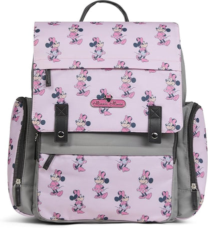 Disney Diaper Bag Backpack with Changing Pad Minnie Mouse – 16” Nylon Baby Bag for Parents, Insulated Bottle Holders, Multiple Storage Pockets