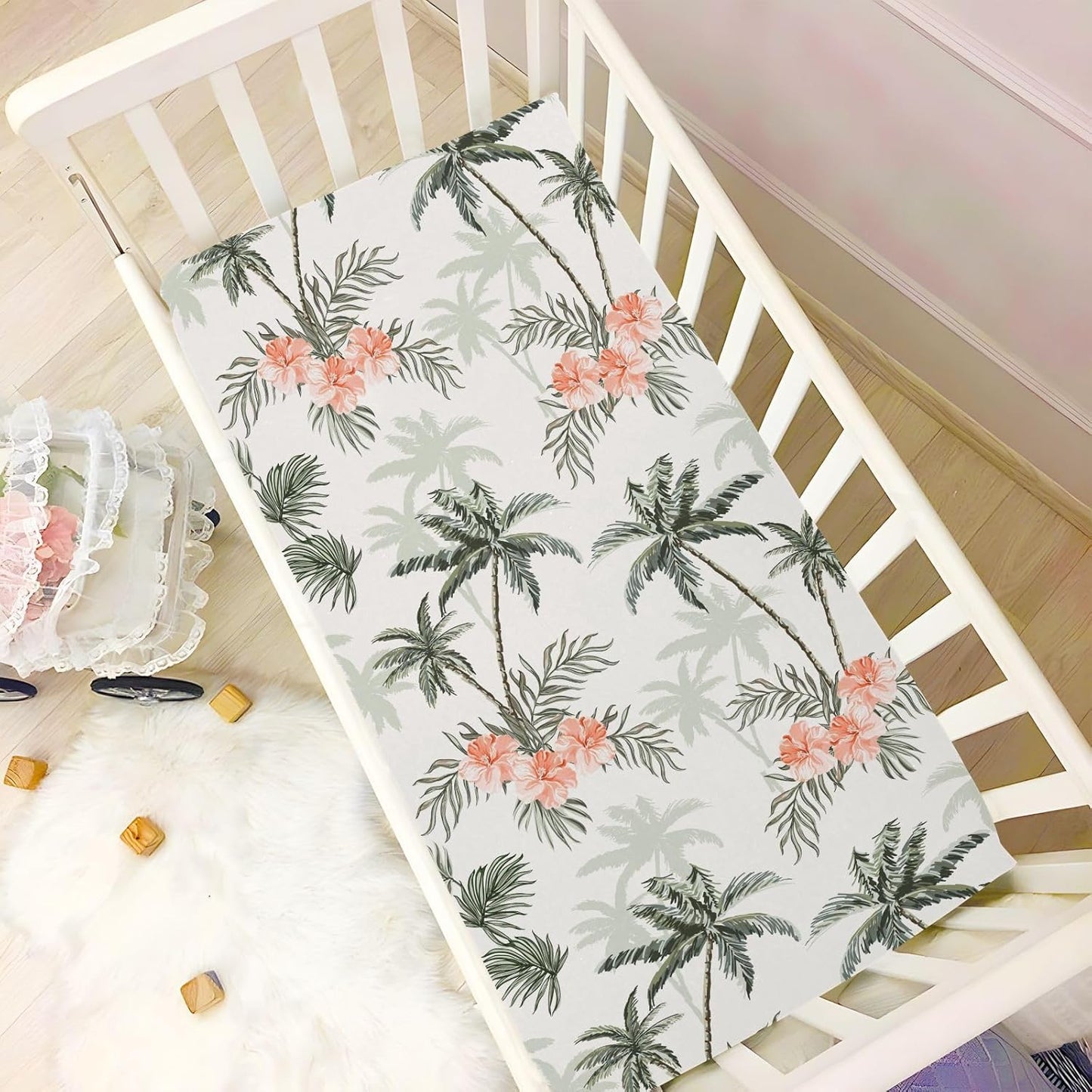 Fitted Crib Sheets Pink Checkered and Bows Stretchy Portable Playard Sheets for Baby Toddler, Breathable Soft Mini Crib Mattress 39 x 27 in for Boys and Girls