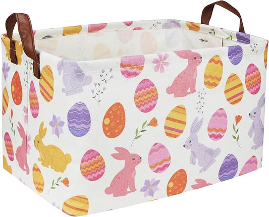 Rectangular Easter Baskets, Kids Easter Basket Organizer.Cute Storage Basket with Handles.Boys and Girls,Easter Bunny Eggs Decor,Toys,Books,Easter Gifts (Rabbit Easter Eggs ) …