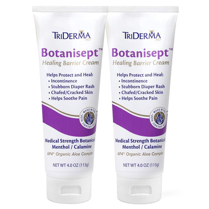 TriDerma Botanisept™ Barrier Cream - AP4 Aloe Vera Gel, Zinc, Calamine for Incontinence, Diaper Rash, Postpartum Essentials, Chafing Cream - FSA Eligible - Skin Relief & Moisture Barrier - 4oz 2 Pack