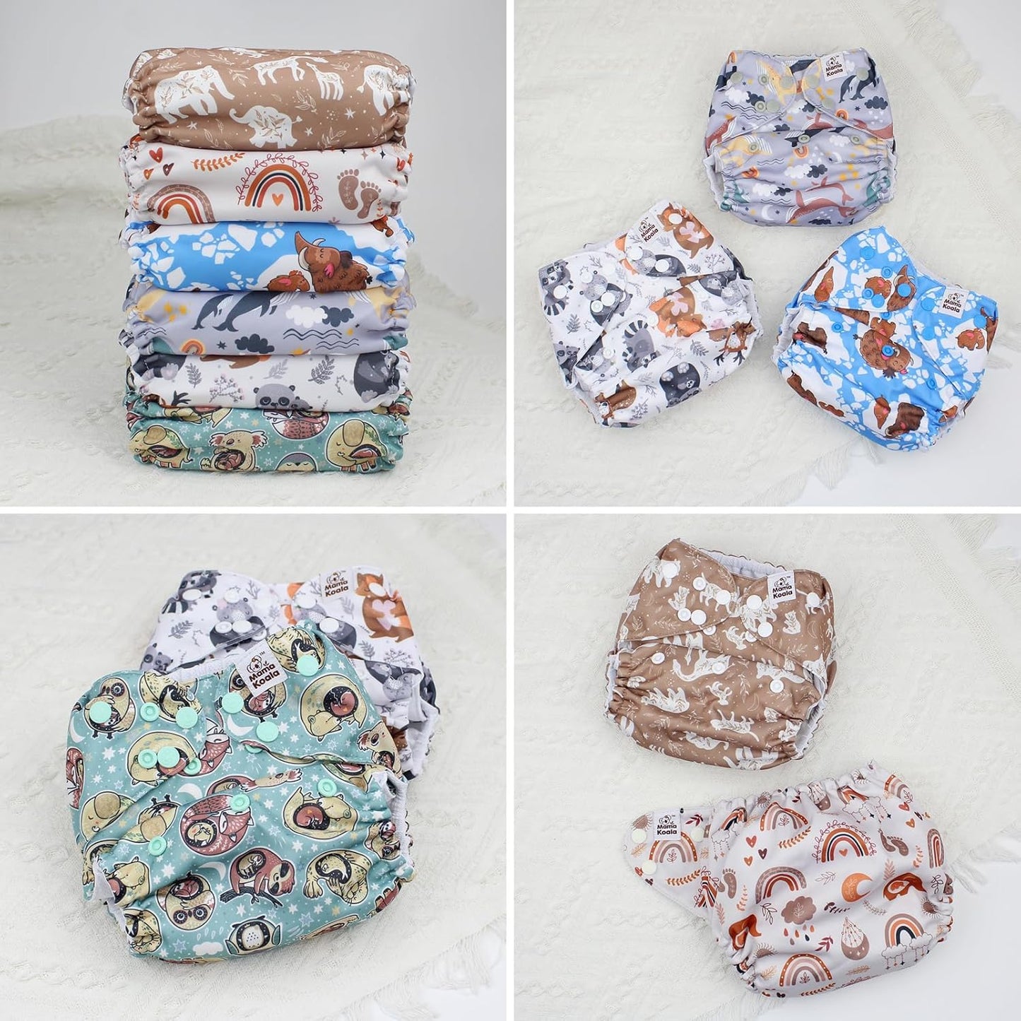 Mama Koala 3.0 Pocket Cloth Diapers for Babies with AWJ Lining, 6 Pack with 6 4-Layer Natural Cloth Diaper Inserts - Reusable and Washable Pocket Diapers(Hardworking Bees) - Colors A