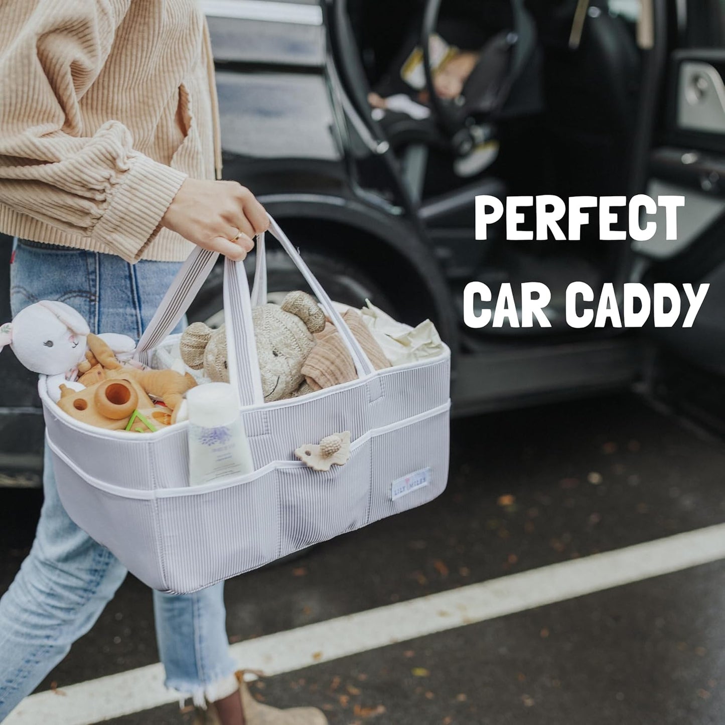 Lily Miles Baby Diaper Caddy Organizer - Large Tote Bag for Newborn essentials Boy or Girl - Baby Shower Basket - Nursery Must Haves - Registry Favorites - Newborn Caddie Car Organizer