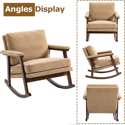 Rocking Accent Chair, Nursery Upholstered Glider Cozy Small Rocker Rocking Chair for Adult, Comfy Side Modern Arm Chair for Living Room/Bedroom/Offices/Balcony-White