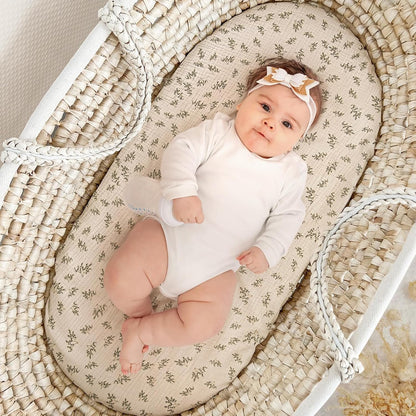 lulumoon Baby Bassinet Sheets Muslin: Cotton Bedside Bassinet Sheets Leaf for Boys - Fitted for Bedside Sleeper Mattress