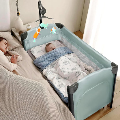 JOYMOR Baby Bedside Bassinet, Baby Bassinet, Pack n Play Convert Playpen, Quick Foldable Travel Bed with Wheels & Brake, Carry Bag for Boys Girls (Gray)