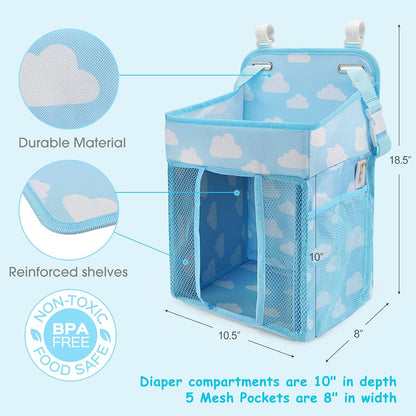 Maliton Changing Table Diaper Organizer - Baby Hanging Diaper Stacker Nursery Caddy Organizer for Cribs Playard Baby Essentials Storage (Gray)