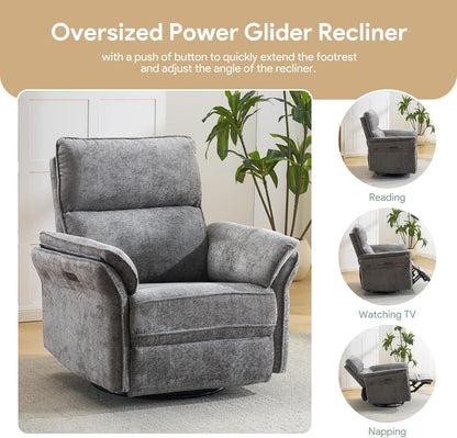 Oversized Swivel Rocker Recliner with Adjustable Headrest, Rocking Chair Nursery with Overstuffed Armrest, Manual Rocker Recliner Nursery Chair for Living Room, White