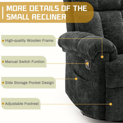 Korser Recliner Chair, Swivel Rocker Recliner Chair for Adults, Small Recliners for Small Spaces, Upholstered Manual Recliner with Side Pockets, Nursery Rocking Chair for Living Room, Chenille, Beige