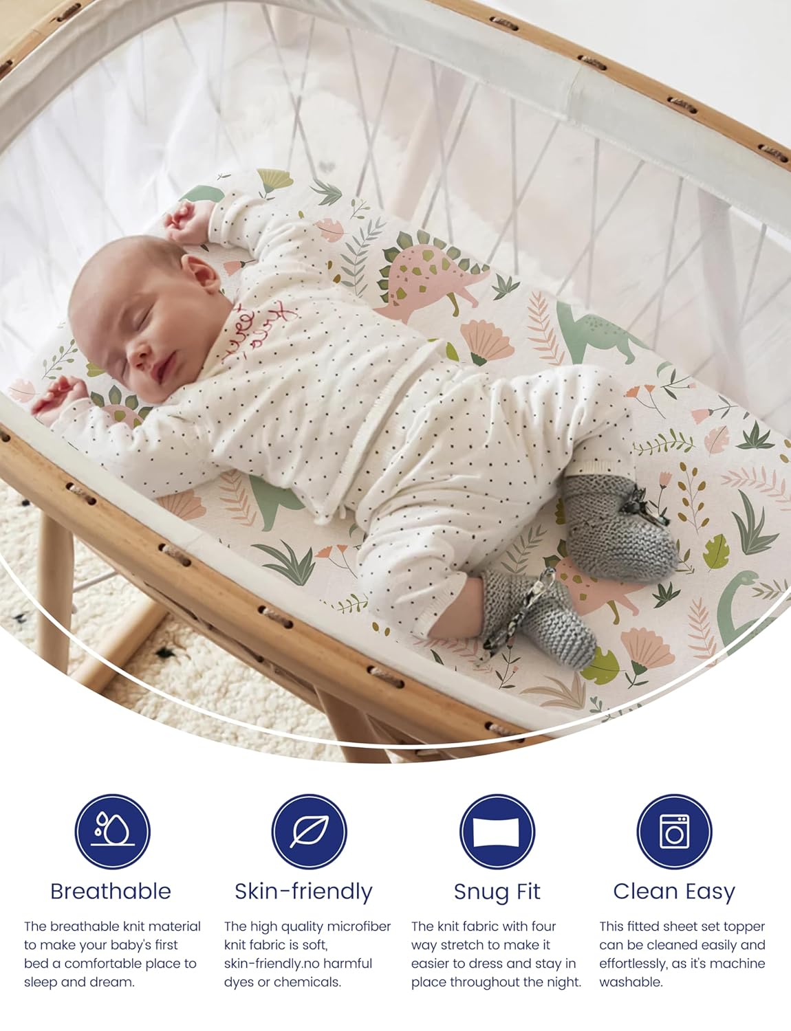 TotAha Premium Stretchy Bassinet Sheets for Baby Girl, Silky Comfort Cradle Sheets Fitted 18 x 36 for Oval, Rectangular, Hourglass Mattress, Hypoallergenic, Buttery Soft 2-Pack (Floral & Pale Pink)