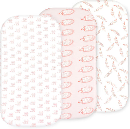 3-Pack Bedside Sleeper Bassinet Sheets | GOTS Certified Organic 100% Muslin Cotton | Ultra Soft & Breathable | 33×20×4” Fitted Sheets | Universal Fit 29–33” x 17–21” Pads